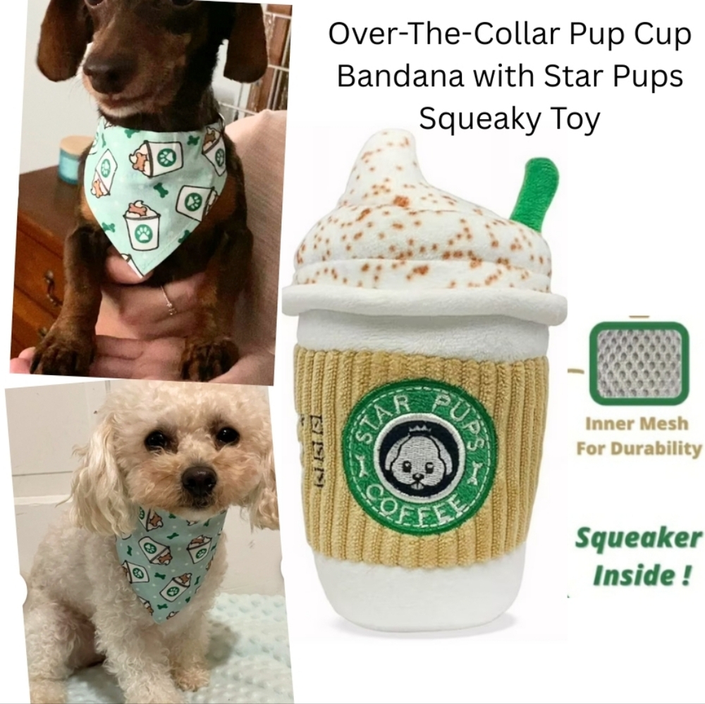 Over-The-Collar PupCup Dog Bandana With StarPups Squeaky Toy